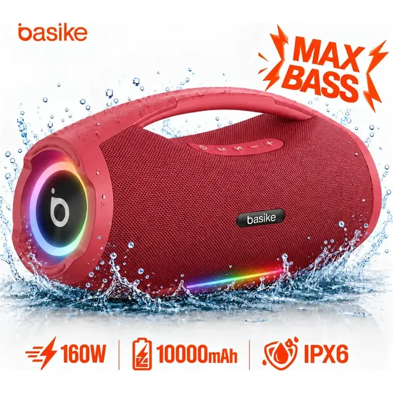 Basike Caixa De Som Boombox Plus 160w 10000mah Bluetooth Sem fio Portátil IPX6 À Prova D'água Hifi Com TWS RGB TF AUX Bass Forte Alto Falante Aparelho de Som Bombox Soundbox Para Casa Festa - Rosa