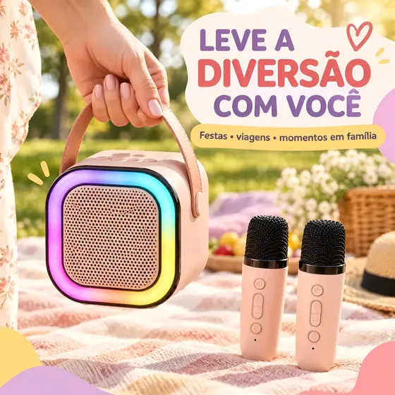 Caixa Som Portátil Microfone Led Karaokê Infantil Bluetooth