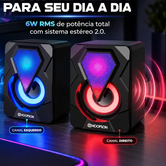 Caixa De Som Para Pc Rgb Gamer Hoopson 6w Usb P2