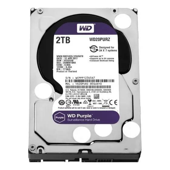 Hd 2tb Sata 3 5400rpm 64mb 3,5 Purple Wd20purz Western Digital