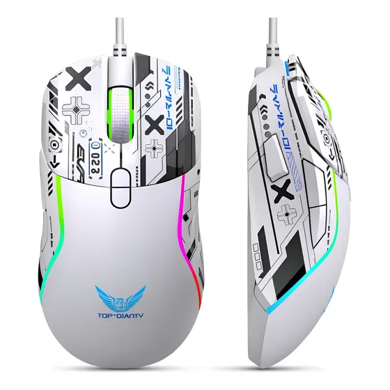 Mouse Gamer Com Fio Rgb Estilo Cyberpunk 6400 Dpi 7 Botõe Branco