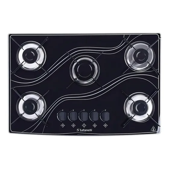 Cooktop Safanelli 5 Bocas Vidro Temperado Preto Automático Bivolt