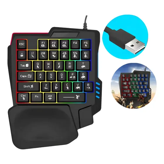 Teclado Mecanico Com Fio Gamer 1 Mão Rgb Light Led Usb Nfe