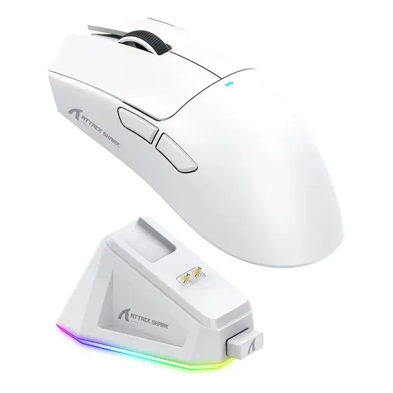 Mouse Gamer Attack Shark X11 22000 Dpi Ultraleve Branco Dock
