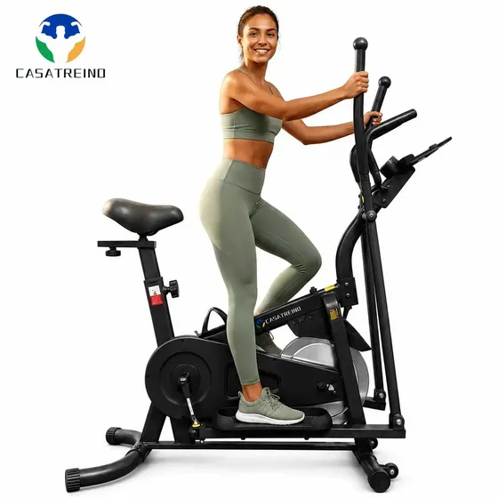 Bicicleta Ergométrica Spinning + Elíptico 2 em 1 Silencioso 120kg, Painel de Instrumentos Tátil Circular, Resistência Ajustável Preto