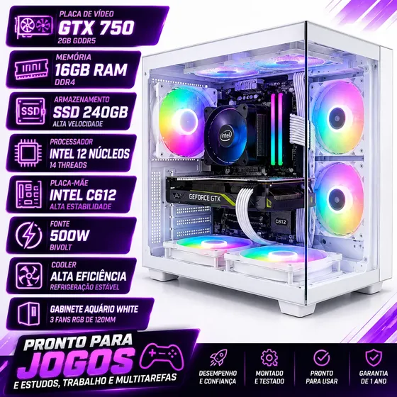 Pc Gamer Aquario Branco Cpu I7 Xeon 12 Nucleos Ssd Gtx Ddr5