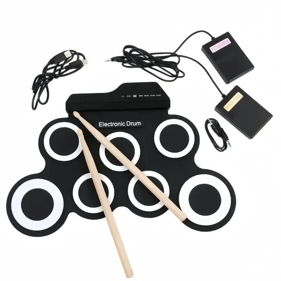 Bateria Eletrônica Usb Dobrável Com Pedal Preto