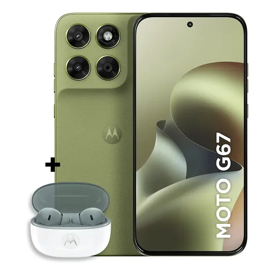 Kit Smartphone Motorola Moto G67 5g 256gb Verde + Moto Buds 2 Cinza