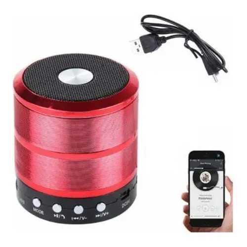 Mini Caixinha De Som Bluetooth Mp3 Usb Radio FM Portátil Cor Prata/Vermelho