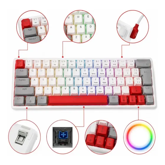 Teclado Mecânico Pcyes Kuromori 60% Abnt2 Outemu Switch Blue