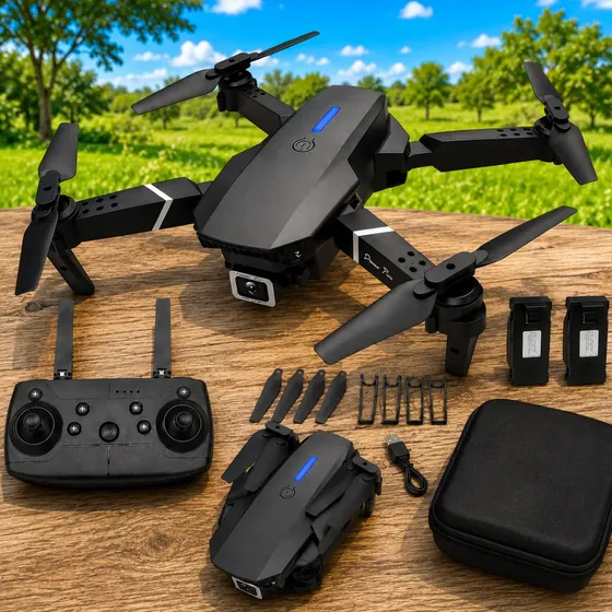 Drone E88 Pro Com Dual Câmera Hd Iniciantes 2 Baterias