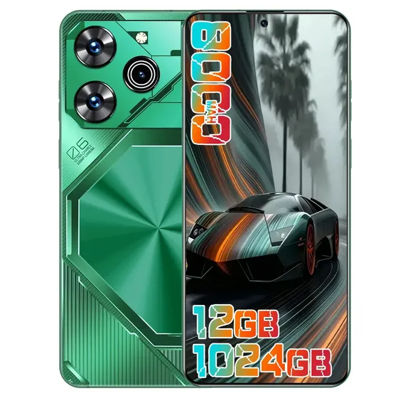 Smartphone Celular Pava6 Pro Dimensity 9200 5G 12GB+1024GB Android 16 Octa Core 3,5GHz Tela 6,82 3840x2160 Câmera 108MP + 32MP Bateria 8000mAh NFC GPS Verde