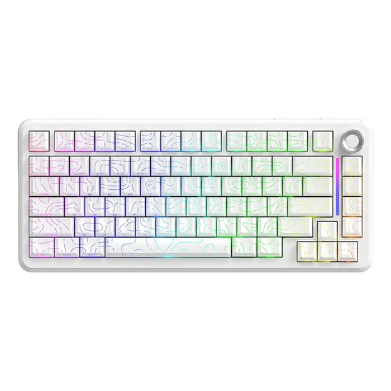 Teclado Gamer Mecânico Sem Fio Bluetooth Tri Mode 75% Led Rgb Hot Swappable Free Wolf F75 White Contour Lines Teclado Gamer Mecânico Sem Fio Bluetooth Tri Mode 75% Led Rgb Hot Swappable Free Wolf F75 White Contour Lines