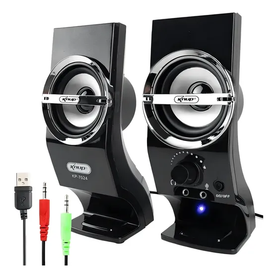 Caixa De Som Usb 2.0 Knup Kp-7024 12w Rms Para Pc E Note