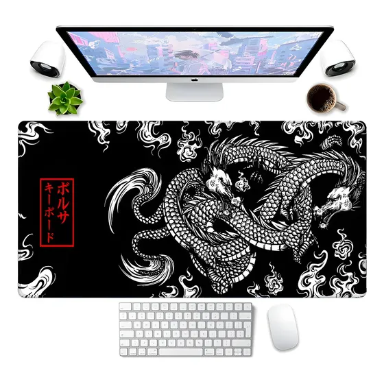 Mouse Pad Dragão Negro 90x40cm Chinês Japonês Premium Grande