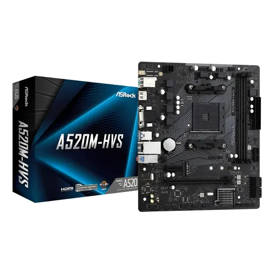 Placa Mãe Asrock A520m-hvs, A520, Amd Am4, Matx, Ddr4