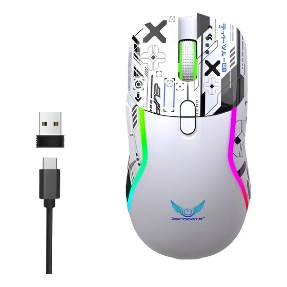 Mouse Gamer Sem Fio 2.4ghz + Bluetooth 5.0 Rgb Recarregável Te-s170-branco
