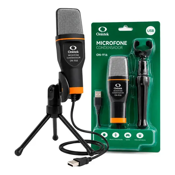 Microfone Condensador Usb Onistek On-916 Omnidirecional Preto