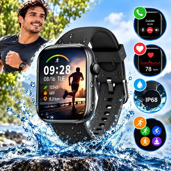 Smartwatch ESOYIP P05 Preto com Chamada Bluetooth e Monitor de Frequência Cardíaca
