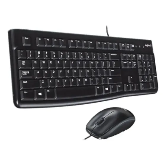 Kit Teclado e Mouse USB Logitech MK120 Com Fio, Resistente a Derramamentos e Digitação Silenciosa