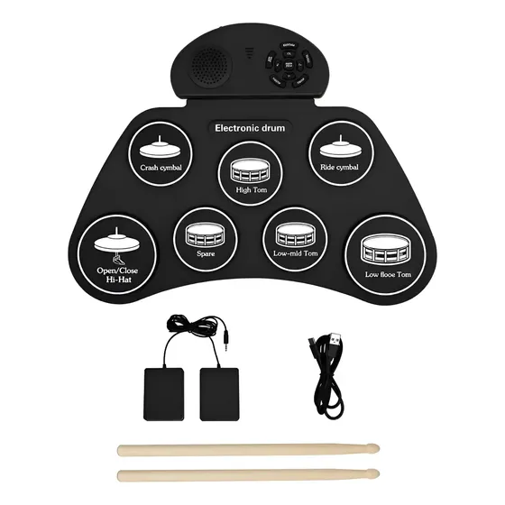 Bateria Eletrônica De 7 Pads Com Baquetas De Madeira E Pedal