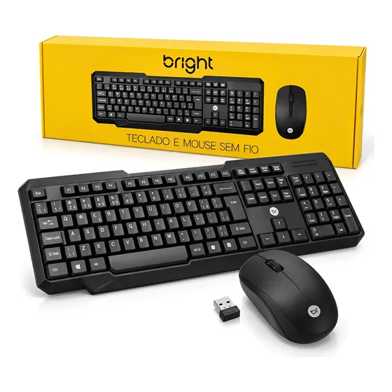 Kit Teclado E Mouse Sem Fio Bright Abnt2 Preto