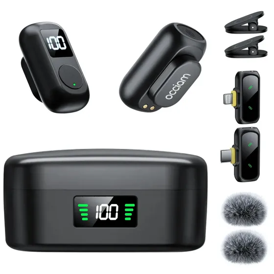 Microfone de Lapela Sem Fio Occiam QY88 para Celular com Redução de Ruído IA Profissionais