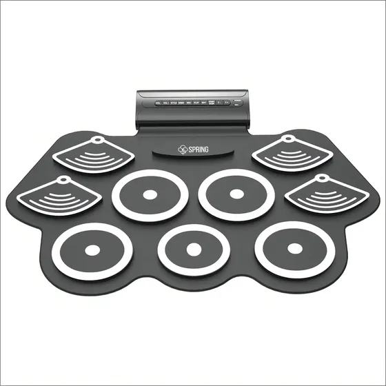 Bateria Eletrônica Spring 9 Pads USB MIDI Portátil Completa Preta