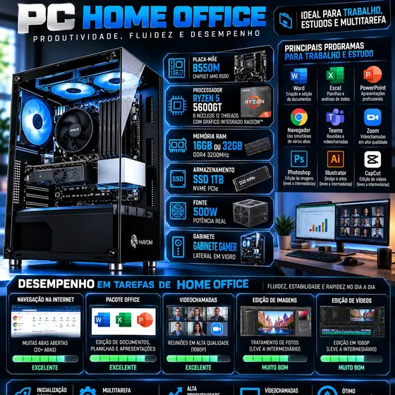 Computador Desktop Ryzen 5 5600g 16gb Ssd 1tb