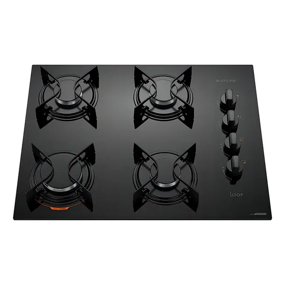 Cooktop 4 Bocas Atlas Preto Com Mesa De Vidro U Top Bivolt