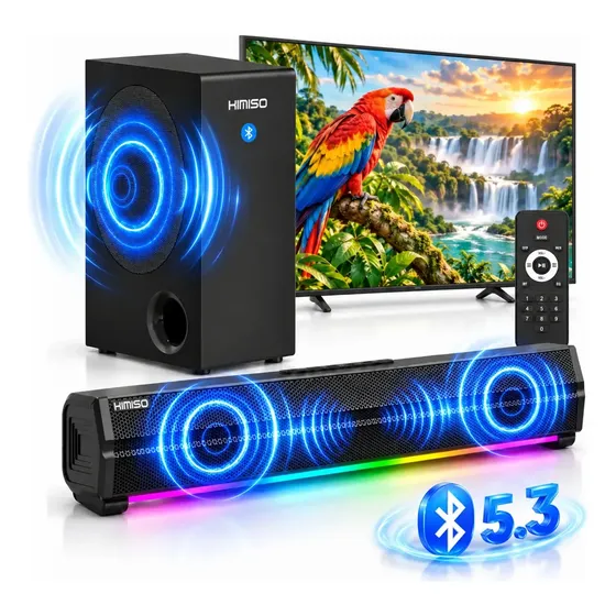 Soundbar Kimiso 2.1 Bluetooth Com Subwoofer e LED Para TV e PC Soundbar Kimiso 2.1 Bluetooth Com Subwoofer e LED Para TV e PC