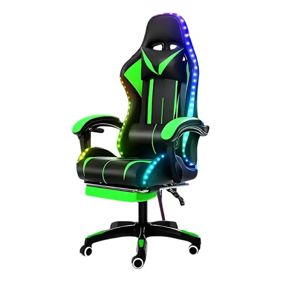 Cadeira Gamer Ergonômica Rgb Led Reclinável Preto E Verde