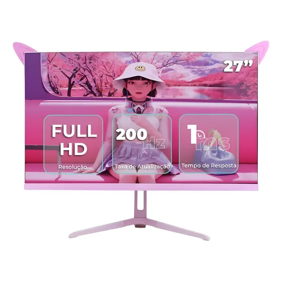 Monitor Gamer Aitek 27 Pol LED Rosa 200Hz 1ms HDMI DisplayPort VESA