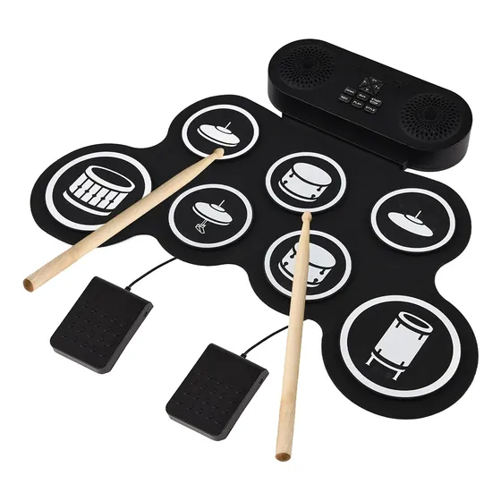 Conjunto De Bateria Eletrônica Com Baquetas E Pedais Portabl