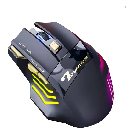 Mouse Gamer Sem Fio Recarregável Shinka Preto 3200DPI 6 Botões