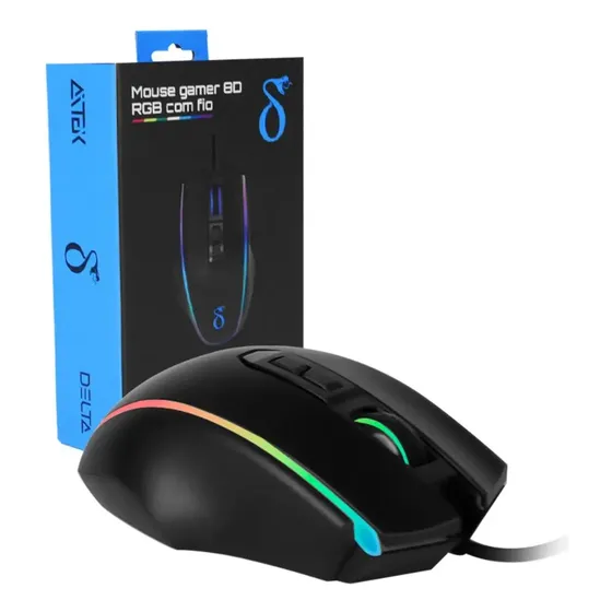 Mouse Gamer Aitek 8D Preto RGB 7200 DPI Óptico 8 Botões com Fio