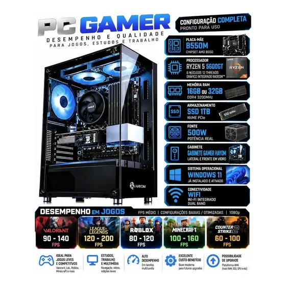 Pc Para Estudos Ryzen 5 5600g 16gb Ssd 1tb Aaz Distribuidora