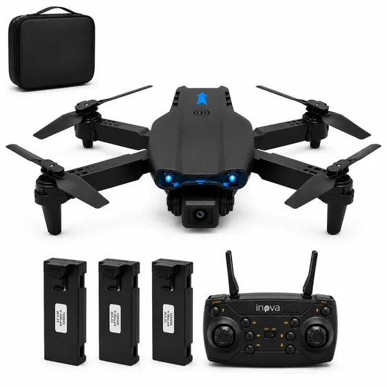 Drone E99 Câmera Dual 4k Sensor Obstaculos Manobras Com Controle Remoto FPV Estabilidade Estavel 3 Baterias 30 minutos
