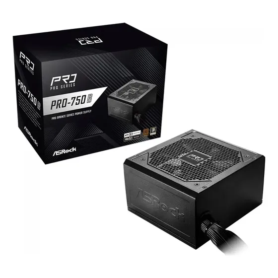 Fonte Asrock Pro 750w 80 Plus Bronze Atx 3.1 Pfc Ativo Preto