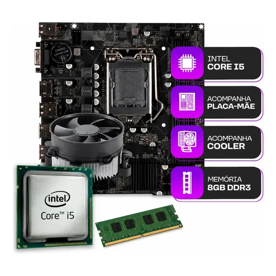 Kit Processador I5 + Placa Mae H61 1155 + 8gb Ddr3 1600mhz