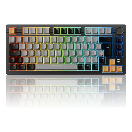 Teclado Mecânico Basike Gamer 75% ABNT2, Sem Fio Tri-Modo Bluetooth 2.4G USB-C RGB