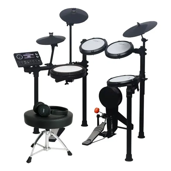 Kit Bateria Completa Profissional Eletrônica Medeli Mz537 Mesh Bluetooth Usb Áudio/midi 39 Kits Ride Triple-zone Crash Dual-zone Função Choke + Banco E Fones De Ouvido Black