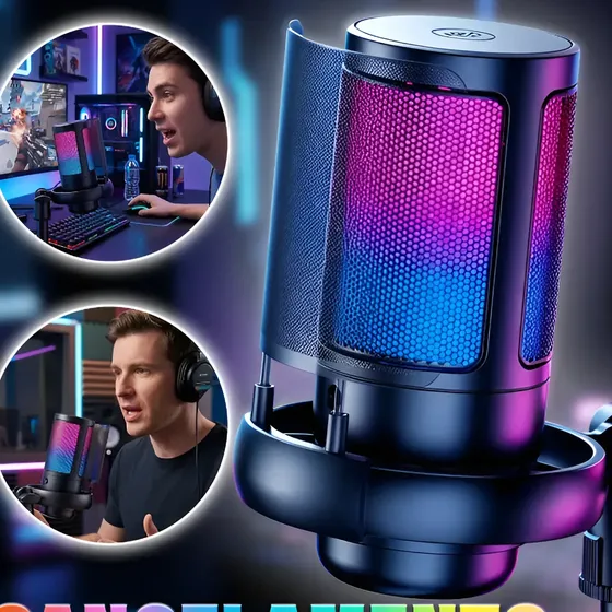 Microfone Condensador Gamer Rgb Usb Pc Celular Streaming