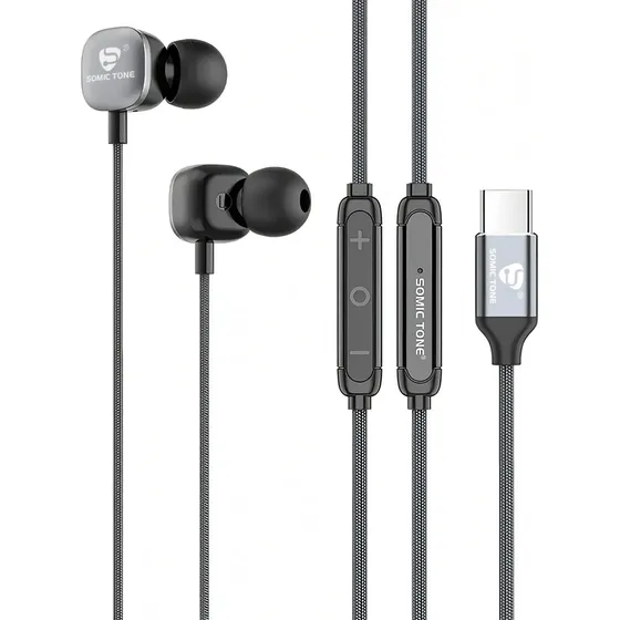 Fone De Ouvido Com Fio Usb C Somic Tone Super Bass D22c Cinza