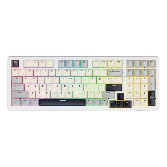Teclado Mecânico Gamer Sem Fio Bluetooth Tri Mode Fire Phoenix Bk-f99 Pro Blue And White Switch Pink Gold