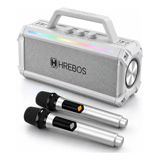 Caixa De Som Bluetooth 300w Boombox Portatil Com Karaokê Com 2 Microfones Uhf Sem Fio Com Luz de Led 600mAh Bateria Longa Duração Ideal Para Festas, Eventos e Lazer - Utentech