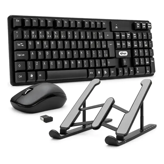 Kit Para Notebook Teclado E Mouse Sem Fio 2.4ghz Usb Suporte