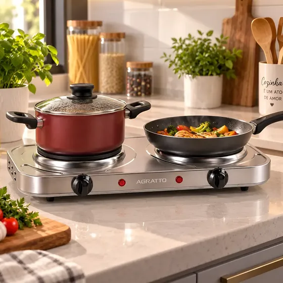 Fogão Elétrico Mesa Agratto Inox 127/220v Portátil Cozinha Fogão Elétrico Mesa Agratto Inox 127/220v Portátil Cozinha