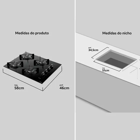 Cooktop 4 Bocas Atlas Utop Mesa De Vidro Preto