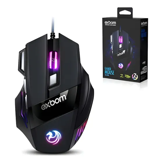Mouse Para Jogo Exbom Gamer Ms G260 Preto Rgb Led 7 Botoes